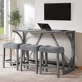 thumbnail image 1 of CQSXDA 4 Piece Bar Table And Chair Set, 59 Inch Dining Table With 3 Upholstered Stools  With Power Outlet  For Home Entertaining, Grey, 1 of 10
