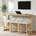thumbnail image 1 of CQSXDA 4 Piece Bar Table And Chair Set, 59 Inch Dining Table With 3 Upholstered Stools  With Power Outlet  For Home Entertaining, Light Oak, 1 of 10