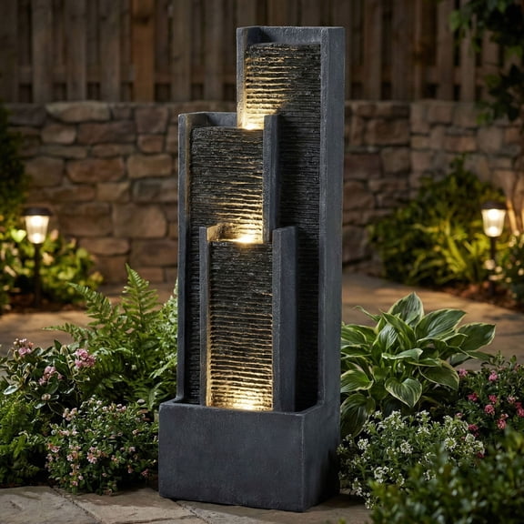 CQSXDA 40 Inch Floor Standing Water Fountain with Cascading Waterfall Design for Patios and Gardens