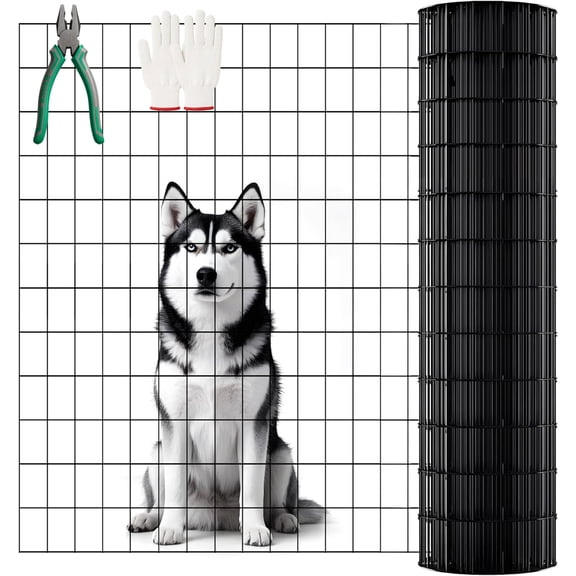 CQSXDA 40"x50ft Black Vinyl-Coated Welded Wire Mesh, 16G 2/3" Grid for Garden Fence & Animal Enclosure