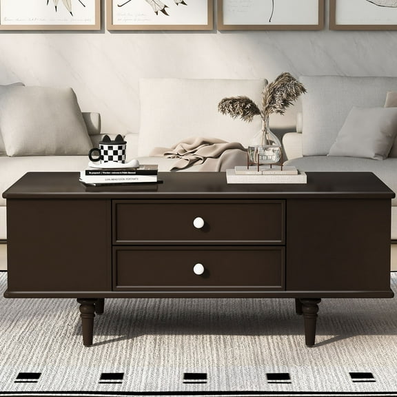 CQSXDA 47.2 Inch Rectangle Coffee Table with Four Drawers and Metal Handles for Living Room Decor, Brown