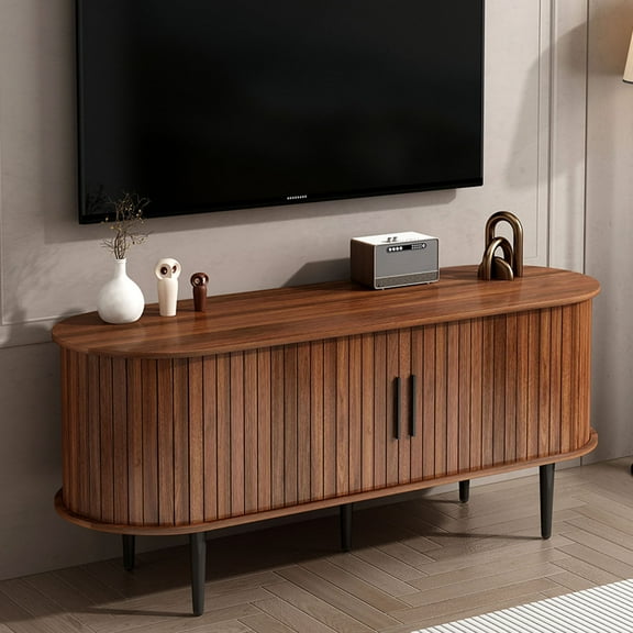 CQSXDA 47" Walnut TV Stand Console Table with Storage Compartment and Sliding Door for Living Room