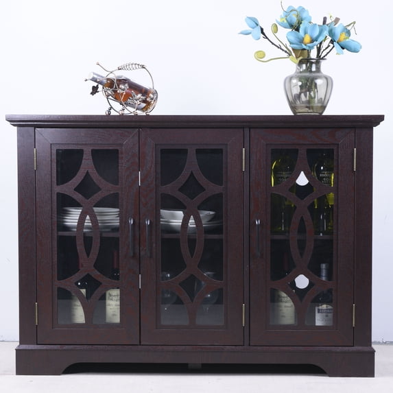 CQSXDA 48.66 Inch Modern Sideboard Featuring Adjustable Shelf & 3 Tempered Glass Doors - MDF Buffet Cabinet For Home, Ox Blood Red