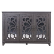 CQSXDA 49.33" x 15.55" Sideboard Buffet Cabinet 3 Mirrored Doors And Adjustable Shelves For Dining And Bedroom Storage, Dark Brown
