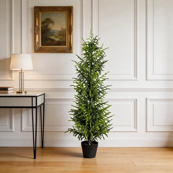 CQSXDA 4FT Artificial Touch Pine Tree in Black Plastic Pot – Realistic, Full & Lush, No Maintenance, Easy Assembly, Modern Style