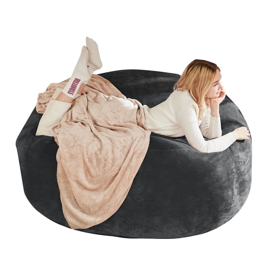 CQSXDA 4FT Bean Bag Chair with Memory Foam Filling in Flannel Cover, for Living Room and Bedroom, DARK GREY