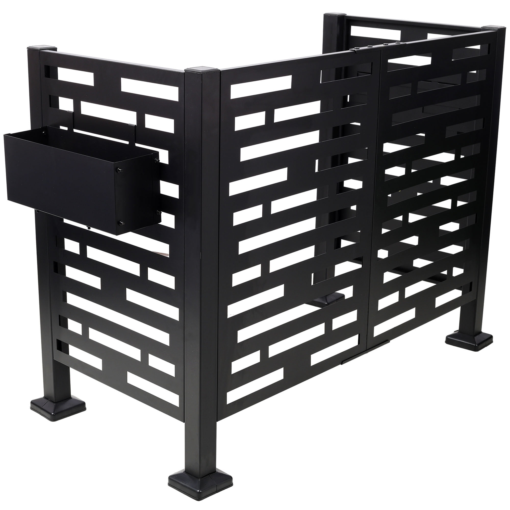 CQSXDA 4x2FT Metal AC Privacy Fence with Planter Box, Galvanized Steel Outdoor Enclosure for Trash Cans