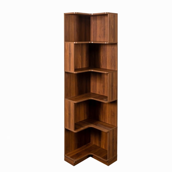 CQSXDA 5 Tier L Shaped Corner Bookshelf Bookcase with Baffle in Stylish Design for Home Office Living Room Bedroom Kitchen，Walnut