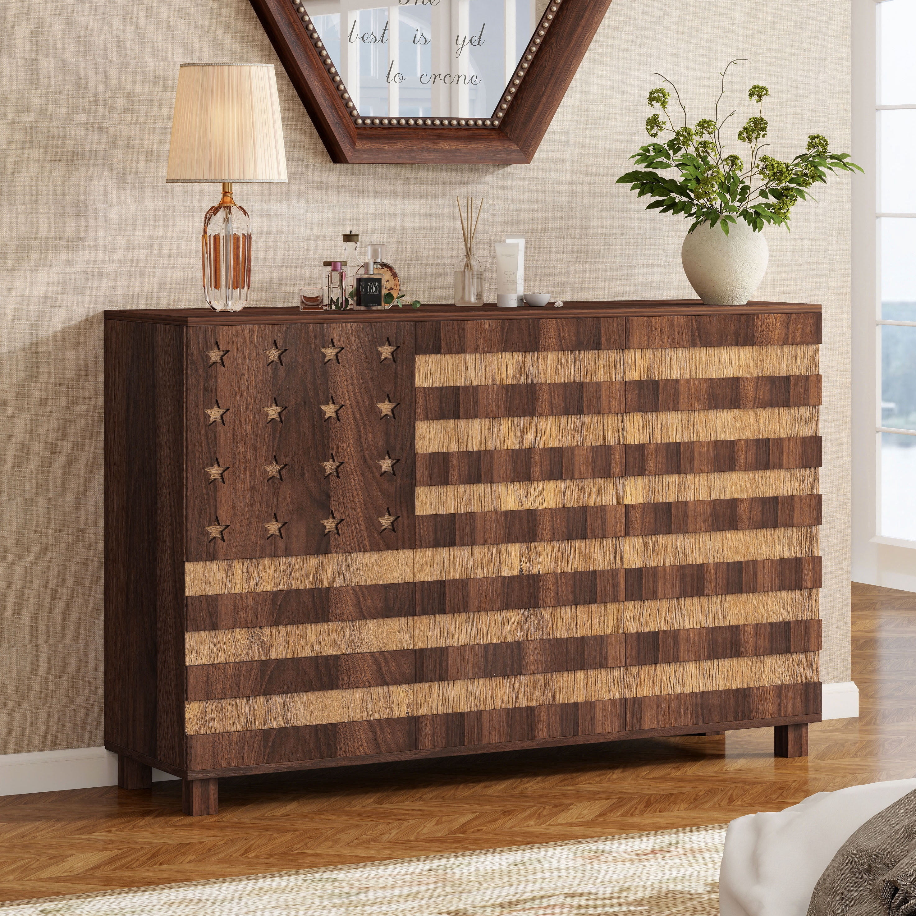 CQSXDA 55 Inch Hand Carved Buffet Sideboard Cabinet with 2 Drawers and ...