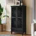 thumbnail image 1 of CQSXDA 55 Inch Tall Storage Cabinet with Drawer, Carved Wood 2-Door Accent Cabinet with Solid Wood Legs for Home, Black, 1 of 10
