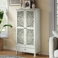 thumbnail image 1 of CQSXDA 55 Inch Tall Storage Cabinet with Drawer, Carved Wood 2-Door Accent Cabinet with Solid Wood Legs for Home, White Washed, 1 of 10