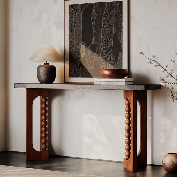 CQSXDA 59 Inch Console Table in Wood Finish with Lacquered Finish and Spherical Legs for Living Room and Hallway Decor