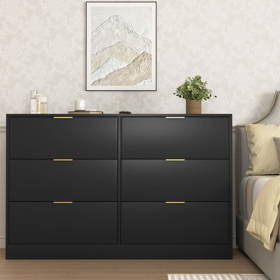 CQSXDA  6-Drawer Dresser In Black Large Storage Cabinet For Bedroom, Living Room, Hallway And Entryway