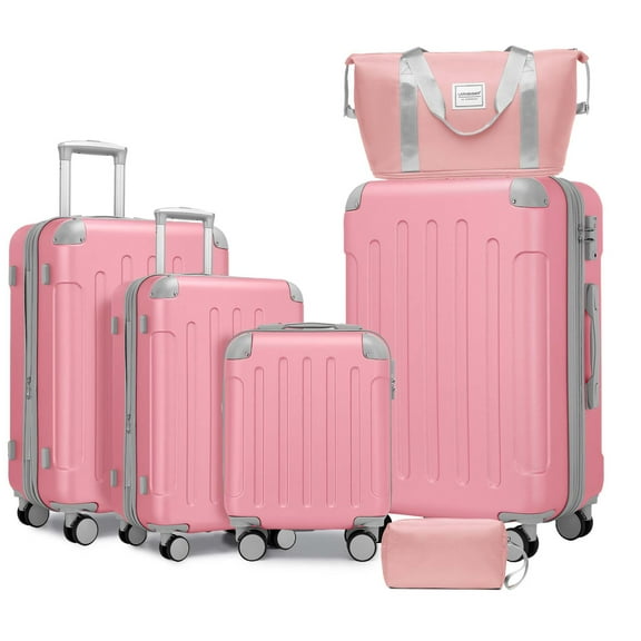 CQSXDA 6-Piece Hardshell Luggage Set with TSA Lock, Expandable Suitcase & Weekender Bag, Spinner Wheels，Pink