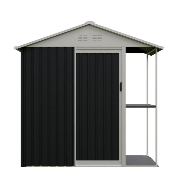CQSXDA 6 x 4 FT Metal Outdoor Storage Shed with Shelves and Rack for Lawn and Bike Storage in Your Backyard