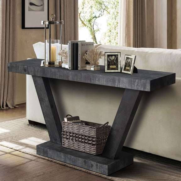 CQSXDA 60 Inches Vintage Distressed Wood Entryway Bench with Two-Tier Solid Wood Storage Cabinet for Living Room and Hallway, Antique Black