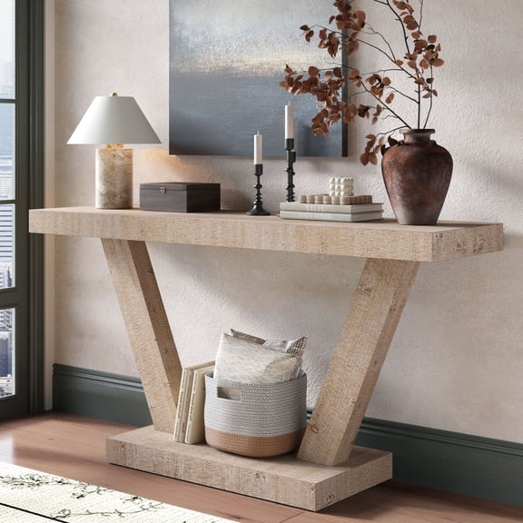 CQSXDA 60 Inches Vintage Distressed Wood Entryway Bench with Two-Tier Solid Wood Storage Cabinet for Living Room and Hallway, Antique Natural