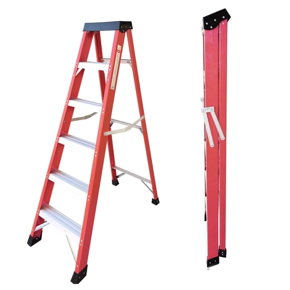CQSXDA 62" Fiberglass Step Ladder, 500 lb Capacity, Non-Conductive Insulated Ladder with Non-Slip Feet, Red