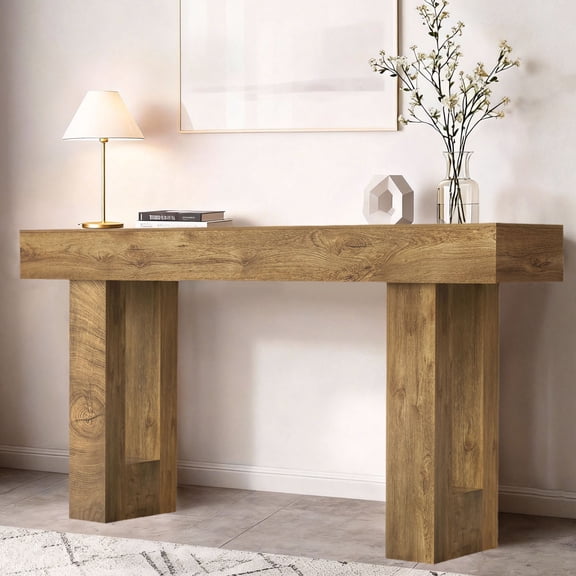 CQSXDA 63 Inch Long Console Table in Natural Wood with Storage for Farmhouse Entryway, Hallway Living Room Decor