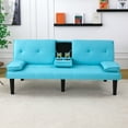 thumbnail image 1 of CQSXDA  67-Inch PVC Folding Sofa Bed with Built-In Cup Holder  for Transforming Living Space to Guest Room, Blue, 1 of 16
