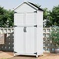thumbnail image 1 of CQSXDA 67 Inch Spacious White Fir Wood Storage Shed with Double Doors for Outdoor Organization Solutions, 1 of 12