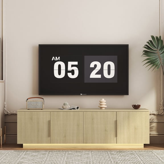 CQSXDA 68" TV Cabinet with RGB LED Lights, Perfect for 55 to 65 Inch TVs, Elegant Entertainment Center Stand，Light Wood