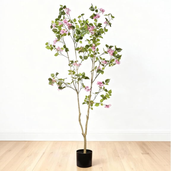 CQSXDA 6FT Artificial Bougainvillea Tree Pink, Realistic Faux Plant for Home Office Decor