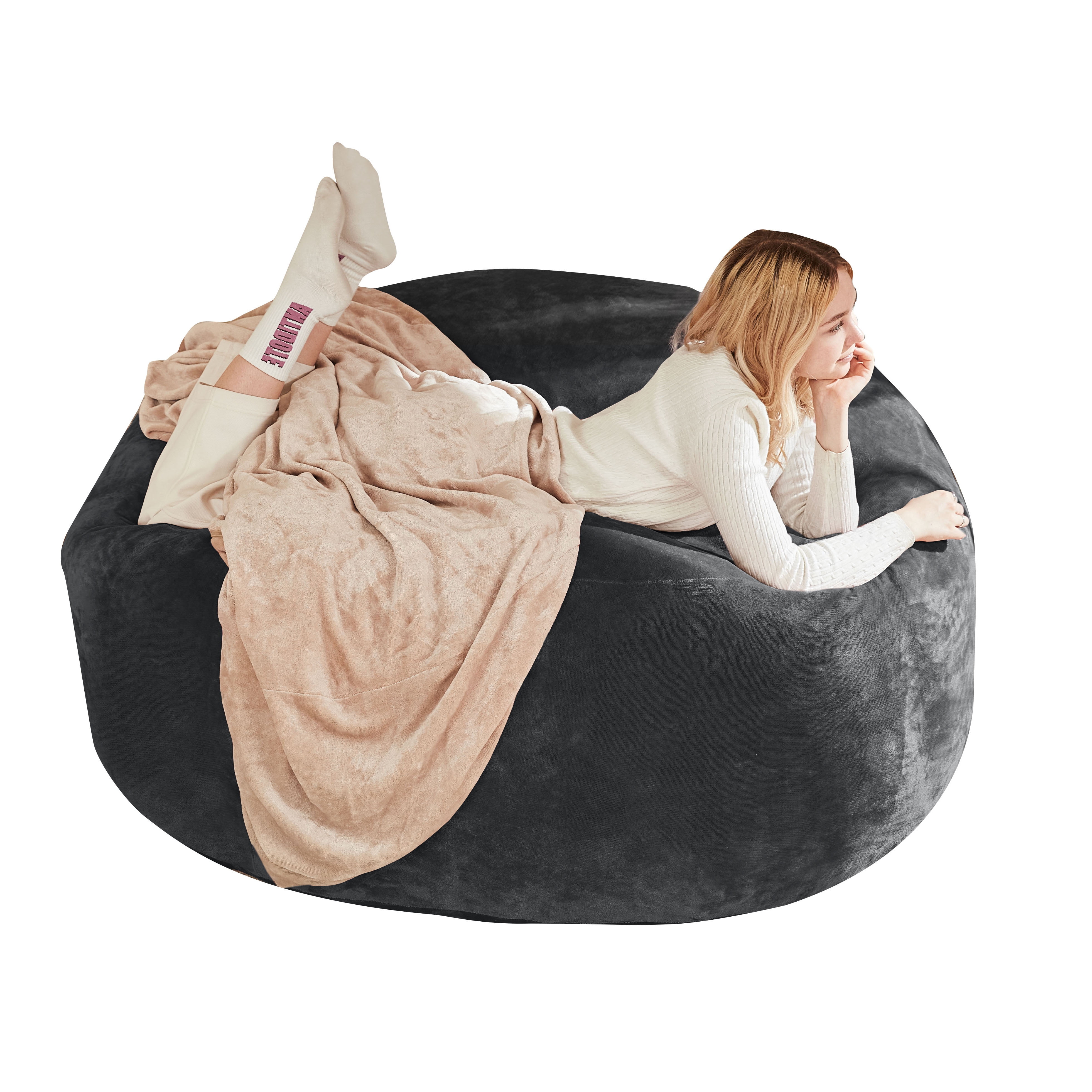 CQSXDA 6FT Memory Foam Bean Bag Chair With Removable Cover, For Teens, Adults, and College Dorm Rooms, DARK GREY