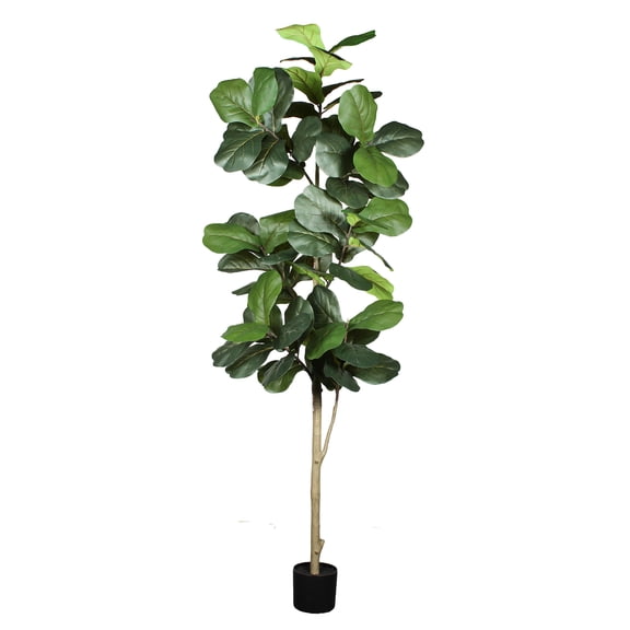 CQSXDA 7' Artificial Fiddle Leaf Fig Tree in Black Plastic Pot
