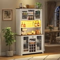 thumbnail image 1 of CQSXDA 70.9" Kitchen Pantry Storage Cabinet in  Wood Finish with LED Outlets for Dining Room Organization，White, 1 of 9