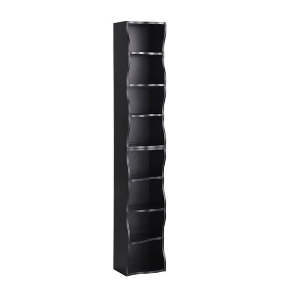 CQSXDA 8-Layer Adjustable Shelf Ultra-Thin Bookshelf With Wavy Border Design For Home Office Display And Storage, Black