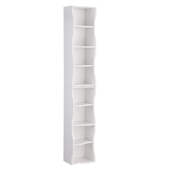 CQSXDA 8-Layer Adjustable Shelf Ultra-Thin Bookshelf With Wavy Border Design For Home Office Display And Storage, White