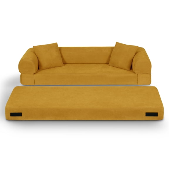 CQSXDA 80 Inch Multi-Function Folding Sleeper Sofa Bed Queen with High-Density Foam, Compressed Couch for Living Room Setup, Yellow