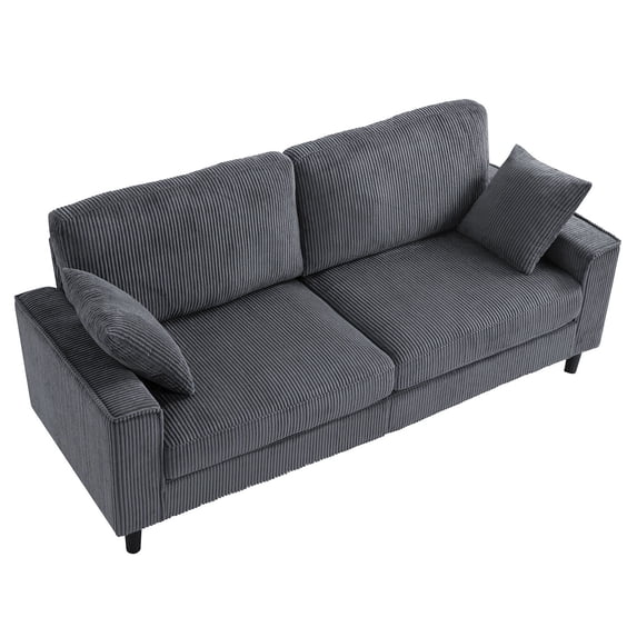 CQSXDA 81.8 Inch 2-Seater Corduroy Loveseat Sofa with Iron and Wood Frame, Square Armrests for Living Room or Apartment, Gray