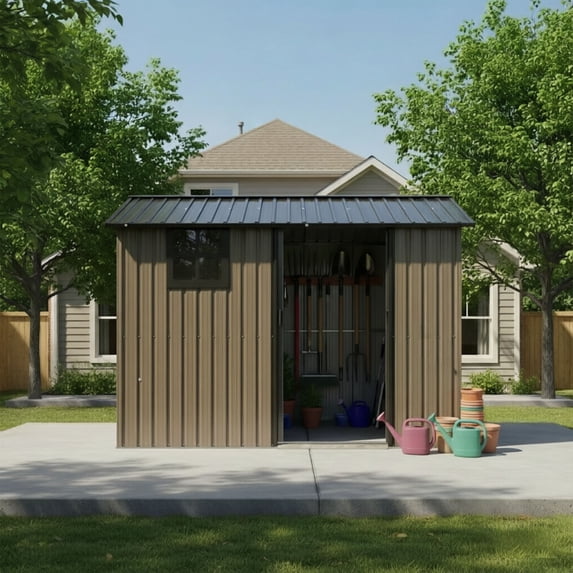 CQSXDA 8x6 Feet Galvanized Steel Storage Shed with Weatherproof Design ...