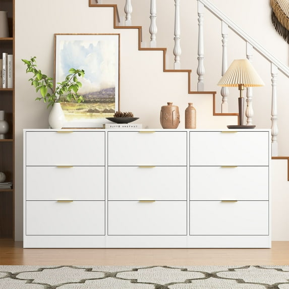 CQSXDA 9 Drawer Storage Cabinet in Classic Design, 63 Inch Wooden Dresser Ideal for Bedroom and Living Room Use,White