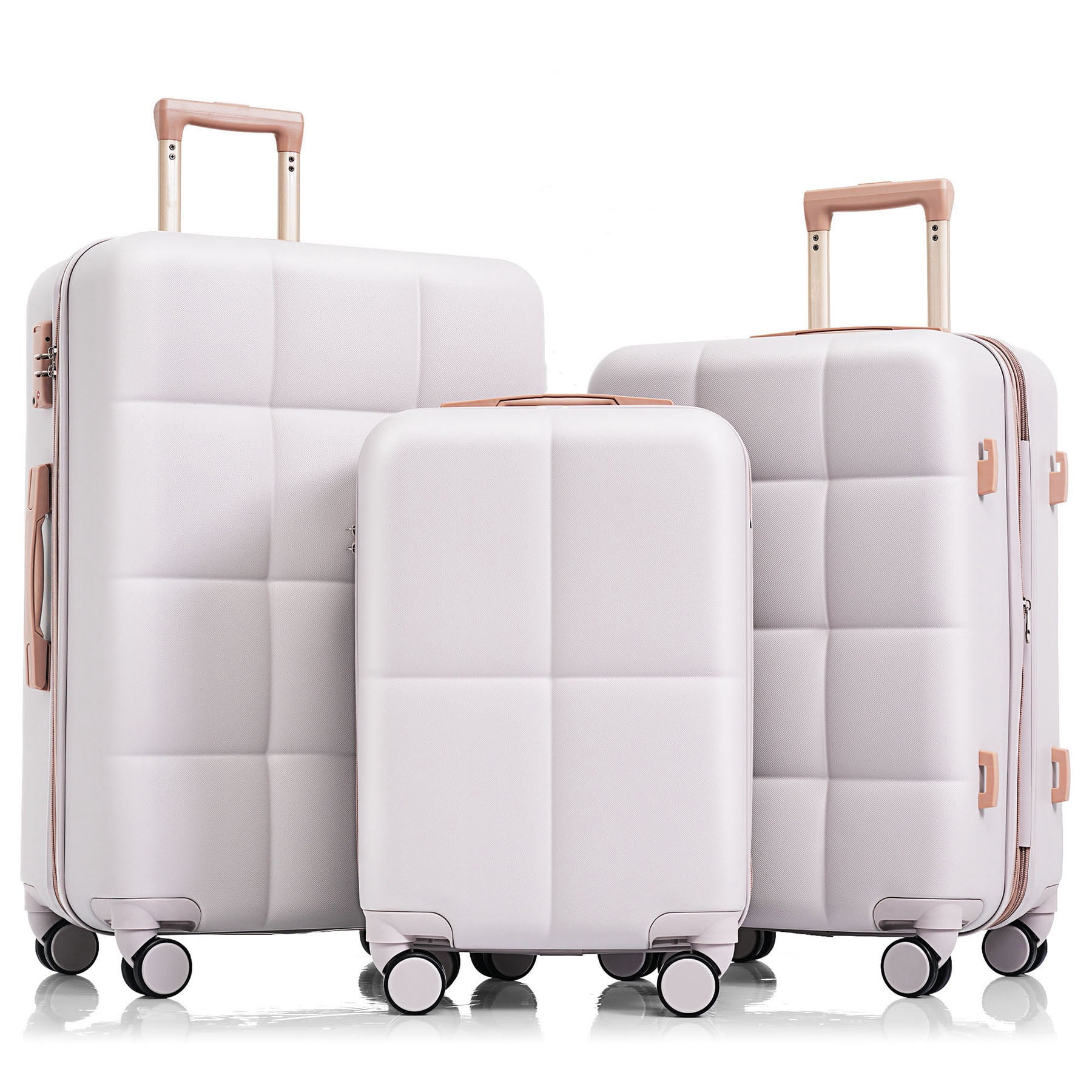 CQSXDA ABS Travel Luggage Set of 3 Airline Certified Carry-on Luggage with Cup Holder Durable ABS Hard Shell Luggage with Smooth Spinner Wheels , LIGHT GREY