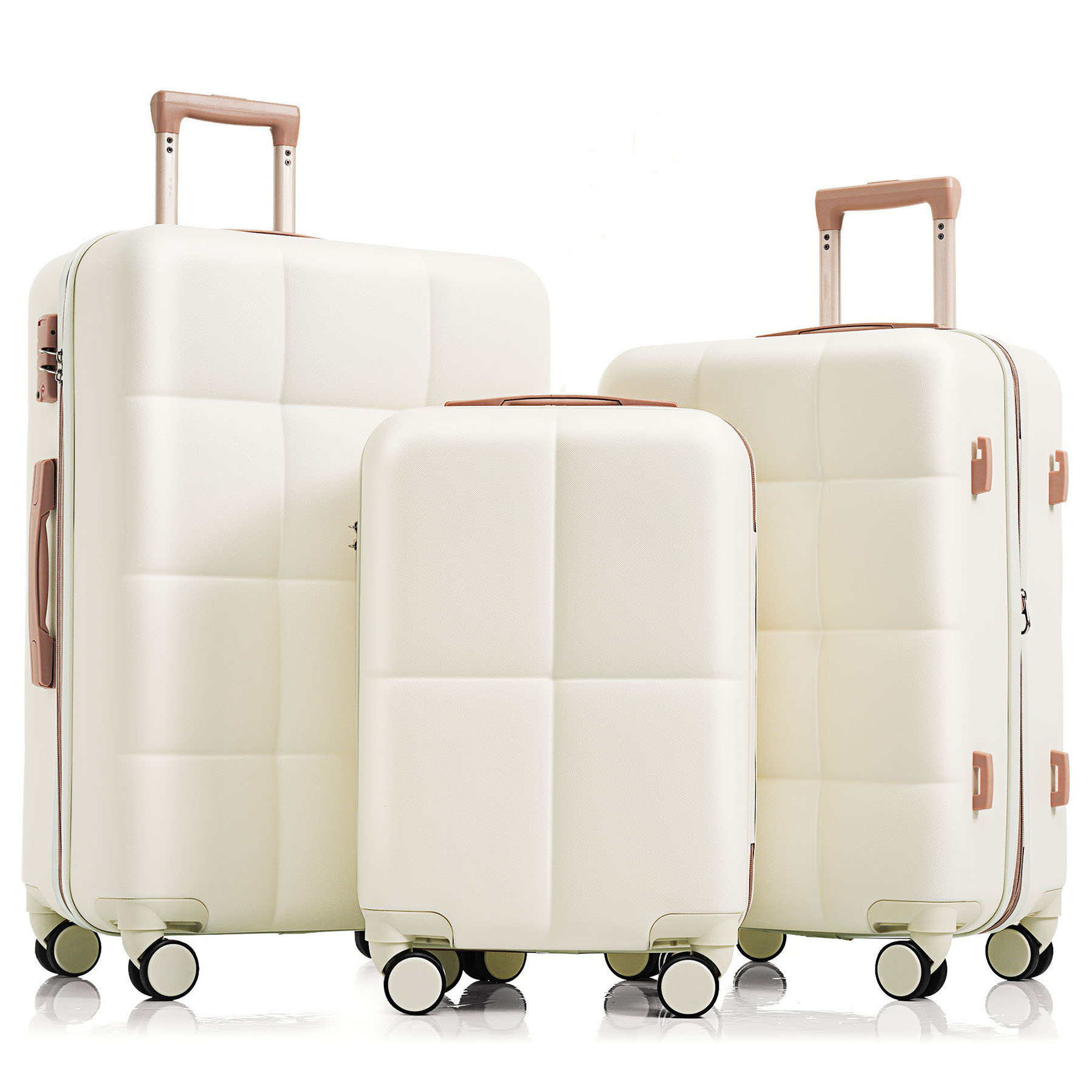 CQSXDA ABS Travel Luggage Set of 3 Airline Certified Carry-on Luggage with Cup Holder Durable ABS Hard Shell Luggage with Smooth Spinner Wheels , White