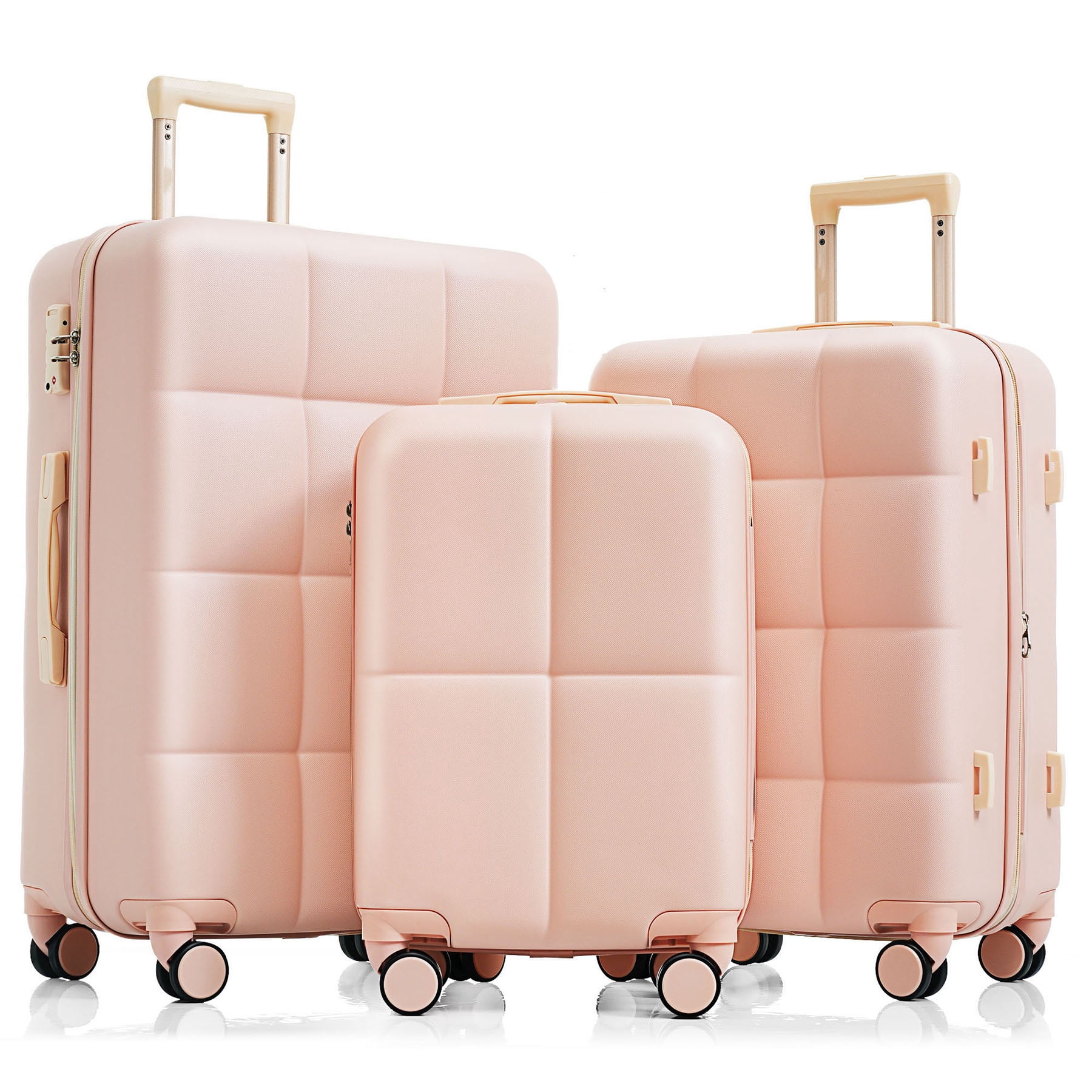 CQSXDA ABS Travel Luggage Set of 3 Airline Certified Carry-on Luggage with Cup Holder Durable ABS Hard Shell Luggage with Smooth Spinner Wheels  Pink