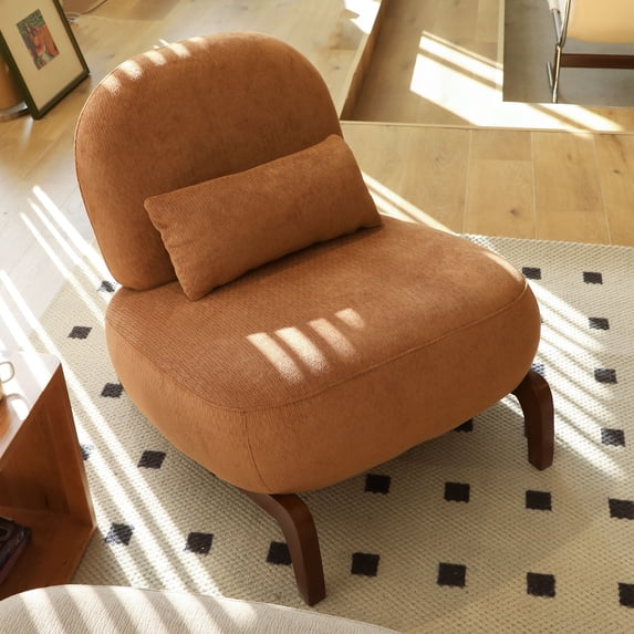 CQSXDA Accent Chair with Solid Wood Legs, Soft Cushioned Armless Living Room Seating for Bedroom and Waiting Room,Caramel