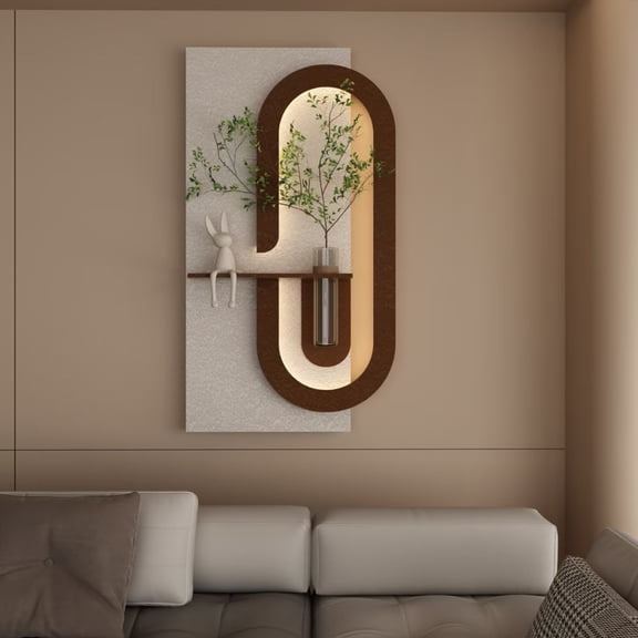 CQSXDA Adjustable 3-Color LED Sandstone Wall Decor With Simulated Green Plants 3D Art Sculpture And Glass Vase For Home