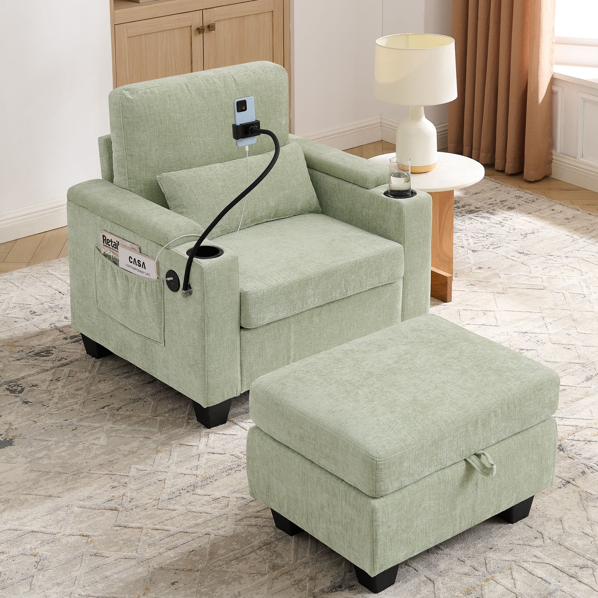 CQSXDA Adjustable Backres Single Sofa Recliner With USB Charging Port ...