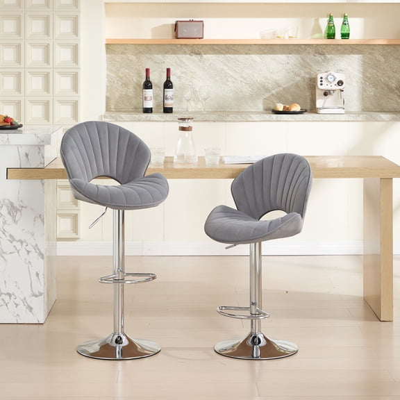 CQSXDA Adjustable Barstools Set of 2 in Sleek with Back and Footrest for Kitchen Counter Heights,Grey