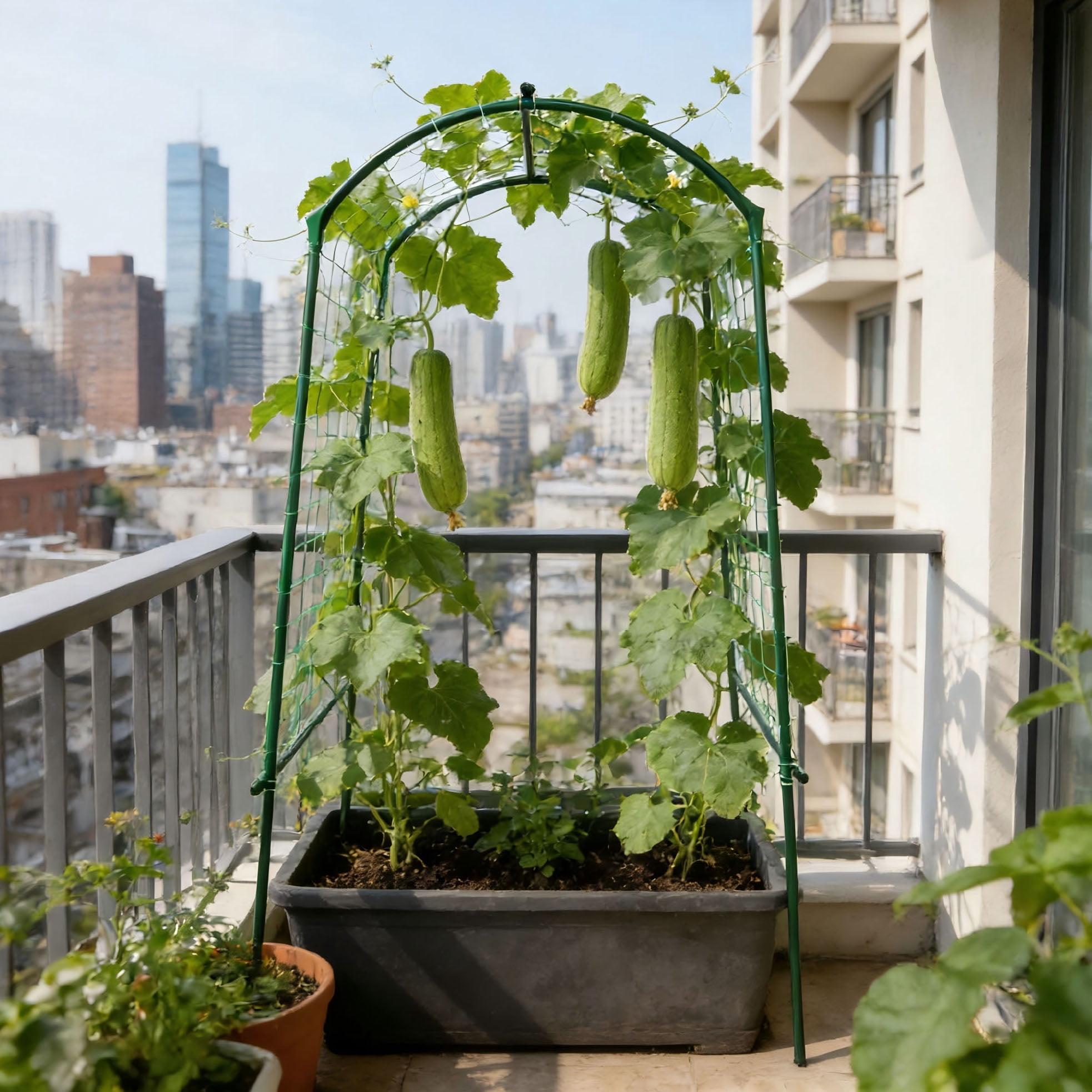 CQSXDA Adjustable Cucumber Trellis With Antique Green Metal Frame 80 Inches 40-60 Inches Wide  High U-Shape Support For Vegetable Climbing Plants Support