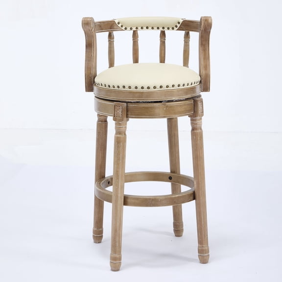 S-HOME Cow Top Leather Bar Stool 26.5 Inch Height Solid Wood Frame 360 Degree Swivel Chair for Kitchen