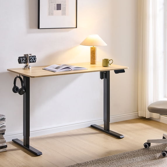 CQSXDA Adjustable Height Electric Standing Desk With Mahogany Top 24x48 Inches For Comfortable Home Office Workstation,Amber+Graphite,Natural Wood