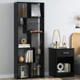 thumbnail image 1 of CQSXDA Asymmetrical Display Shelf  Wood Finish 5-Tier Design for Modern Home Decor and Organizing Spaces, Black, 1 of 6
