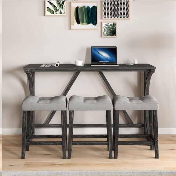 CQSXDA Bar Table Set with Power Outlet, 4 Piece Dining Table Set Ideal for Living Room, Game Room and Dining Room