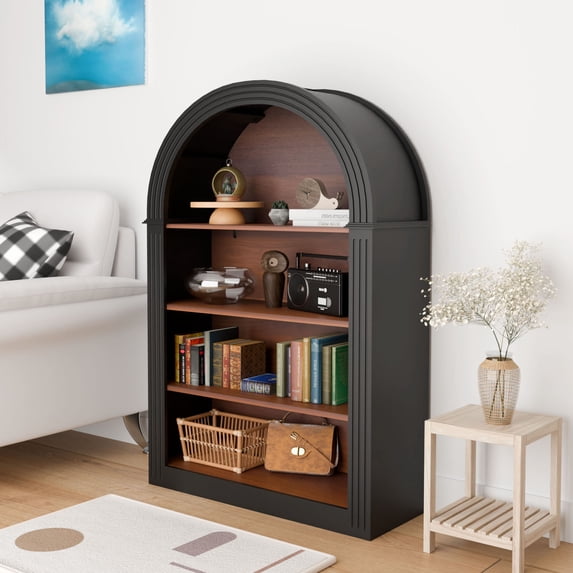 CQSXDA Black Tall Bookshelf with 4 Shelves, 45.66 Inch Wood Open Display Design for Living Room