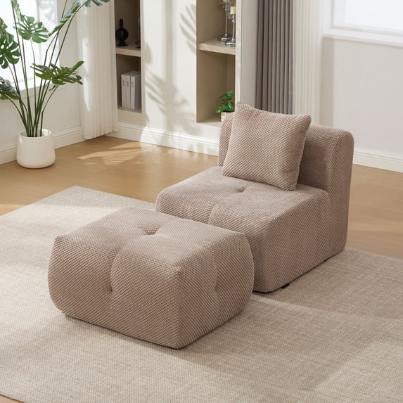 CQSXDA Boneless Deep Seat Accent Chair With Ottoman Set Comfortable Lounger And Footstool For Bedroom Or Dorms,taupe